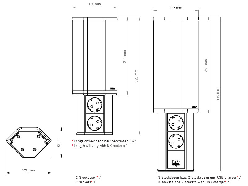 EVOline V-Port 3x Schuko Zeichnung