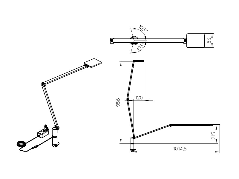 Novus Attenzia task LED Tischlampe weiß 740+1211+000 Zeichnung