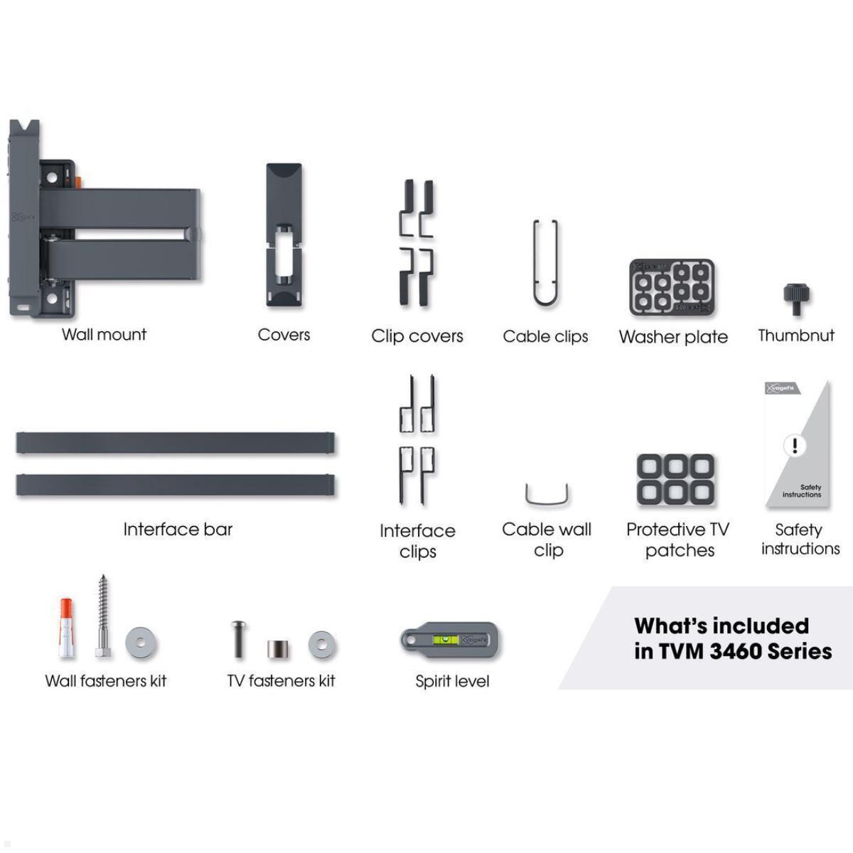 Vogels COMFORT TVM 3465 schwenkbare OLED TV Wandhalterung 32-65 Zoll, Lieferumfang