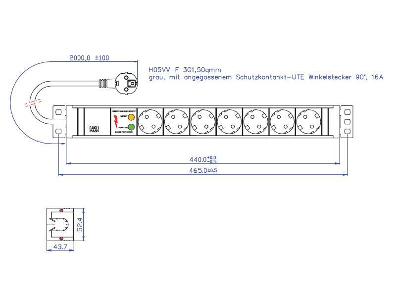 Bachmann IT PDU 19Zoll Steckdosenleiste 7x Steckdose ÜSE (333.604) Maße