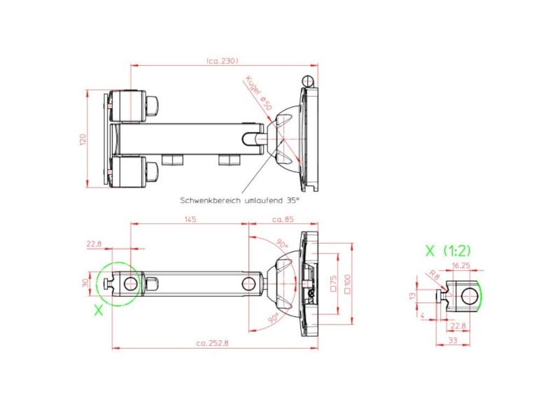 Novus TSS-Tragarm I PM für Alu Profile  (962+0119+010) Maße