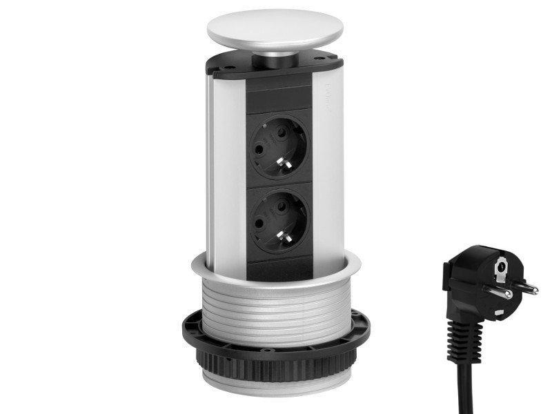 EVOline Port zweifache versenkbare Steckdose, silber, Stecker