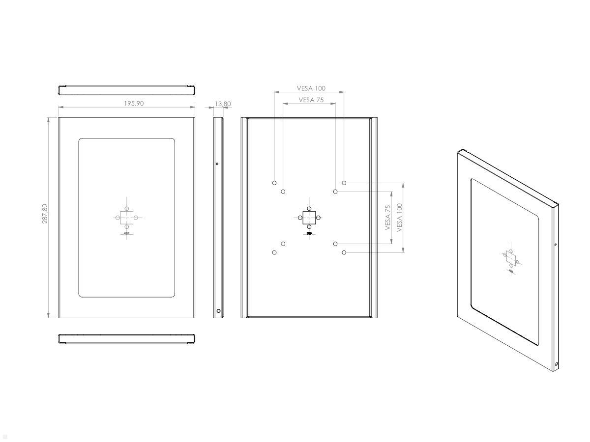 TabLines TSG081E Tablet Schutzgehäuse für Samsung TAB A7 10.4, Edelstahl technische Zeichnung