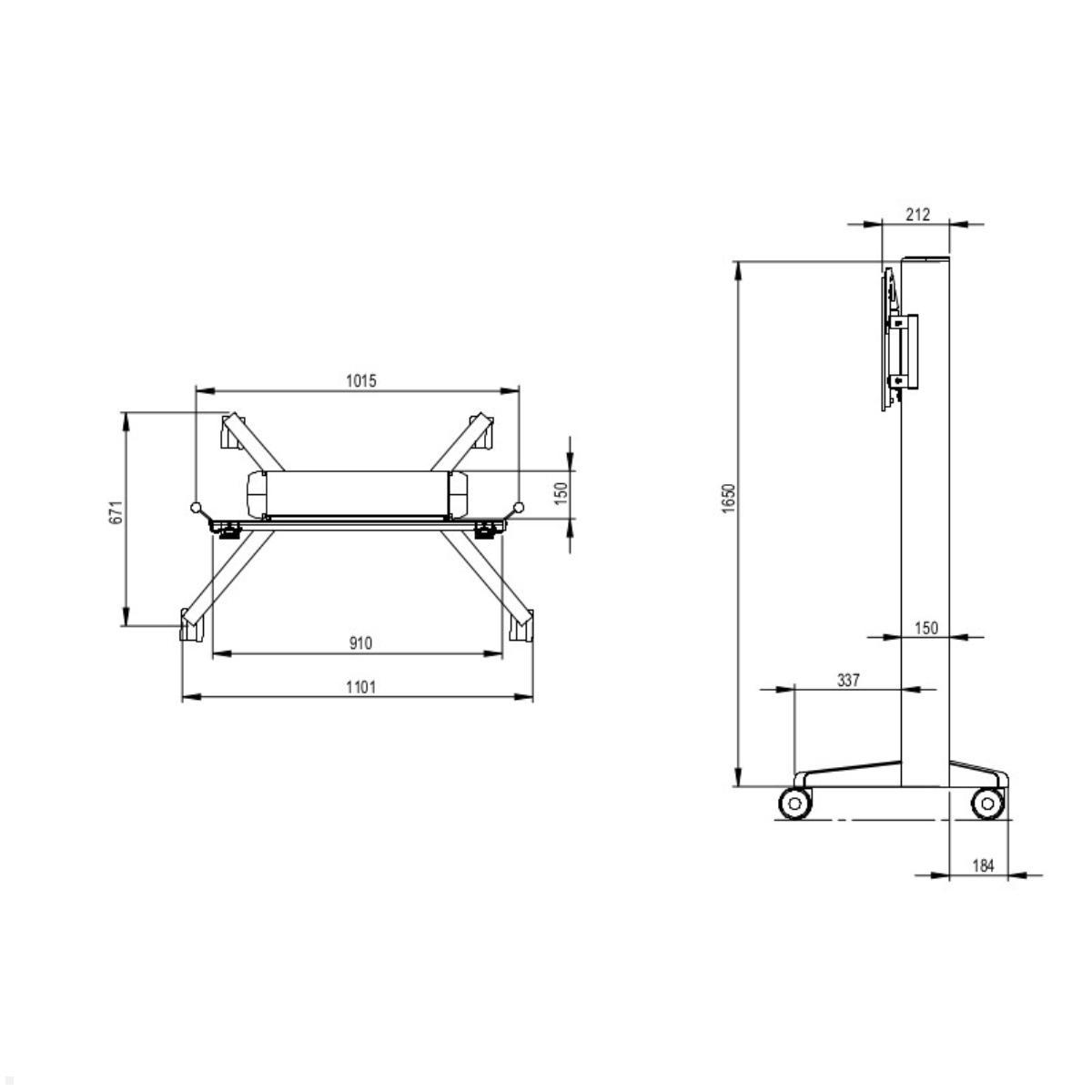 SMS Presence Mobiler Monitorständer bis 84 Zoll / 120 kg / Höhe 1650 mm (C5-31U005-2-A-0) technische Zeichnung