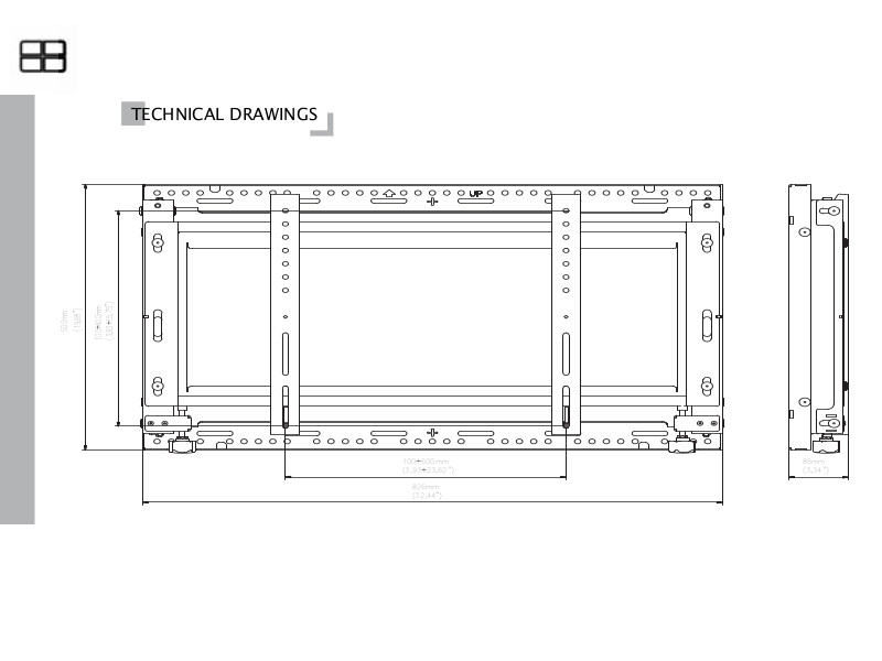 Edbak VWFX65-L diebstahlsichere Videowall Wandhalterung, 42 - 65 Zoll Technische Zeichnung