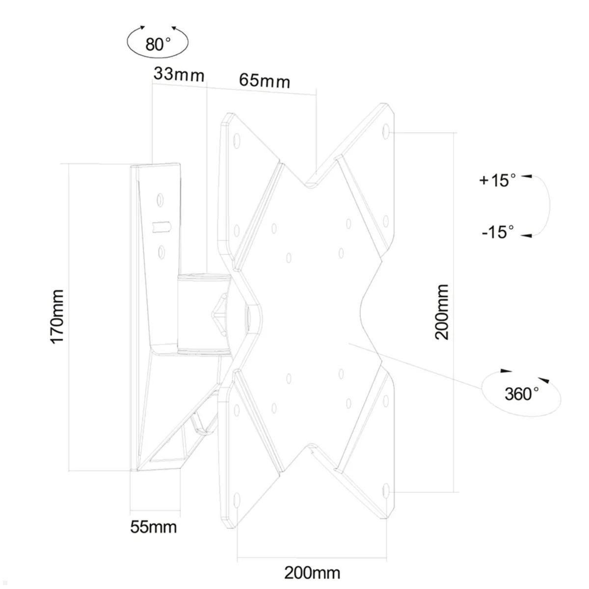 Neomounts FPMA-W815 schwenkbare Monitor Wandhalterung bis 40 Zoll, technische Zeichnung