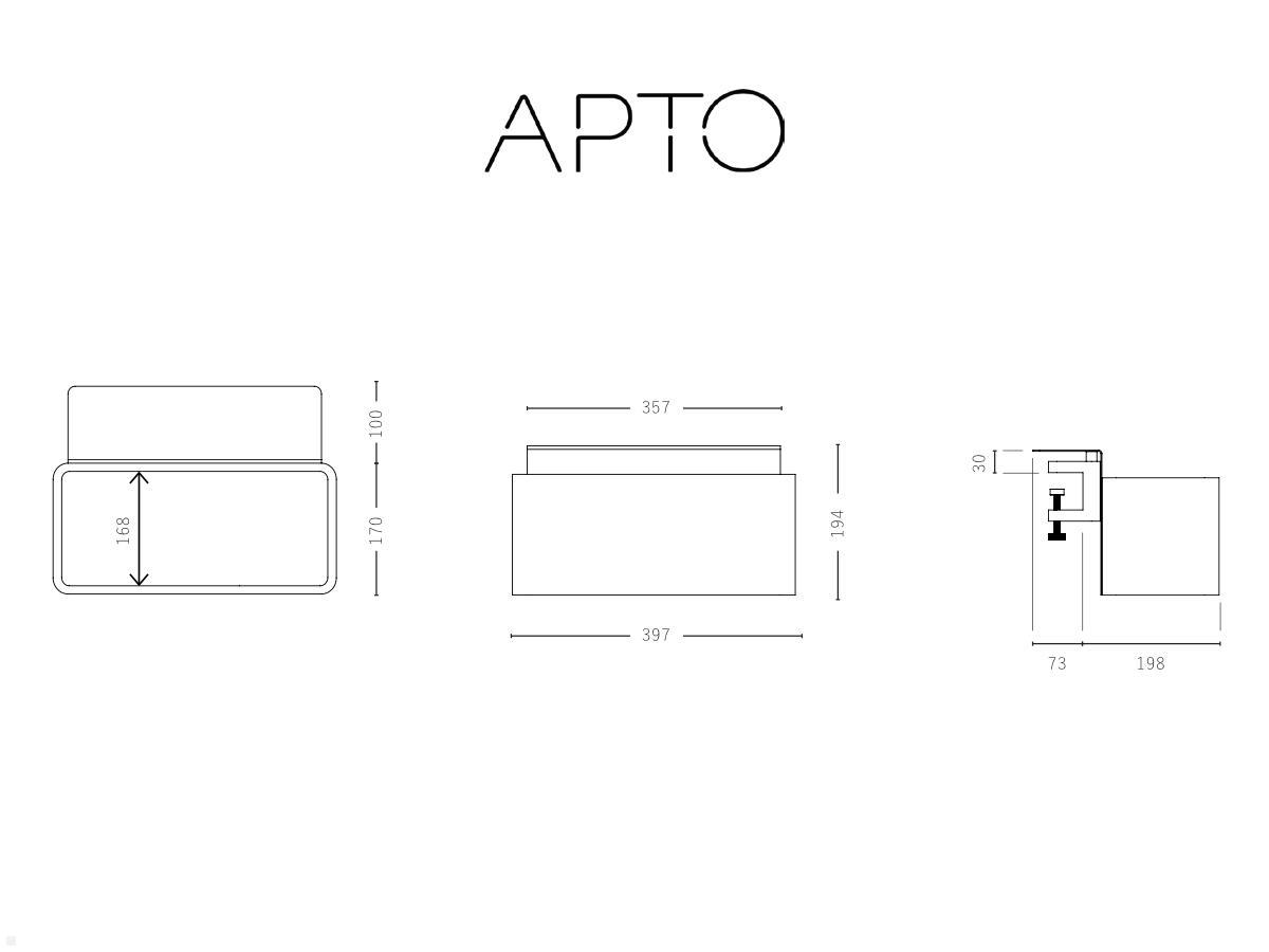 APTO FLOWERBOX Blumenkasten 397x194mm mit Tischklemmen, mattschwarz technische Zeichnung