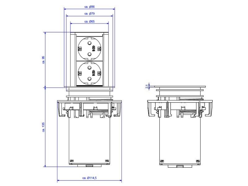 Bachmann ELEVATOR 2x Steckdose (928.002) Maße