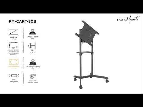 PureMounts PM-CART-80W TV Ständer mit Rollen und Pivot bis 80 Zoll, weiß