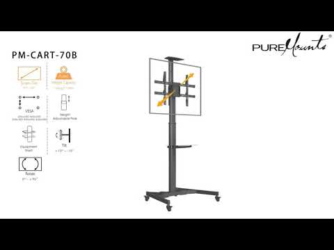 PureMounts PM-CART-70B TV Ständer mit Rollen + Ablagen bis 70 Zoll, schwarz